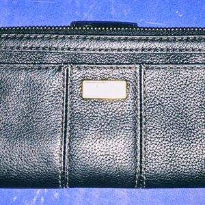 Fossil Navy Leather Wallet with Gold Detail